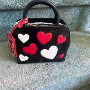 RADLEY LONDON Black Mini Bag with Red and White Hearts